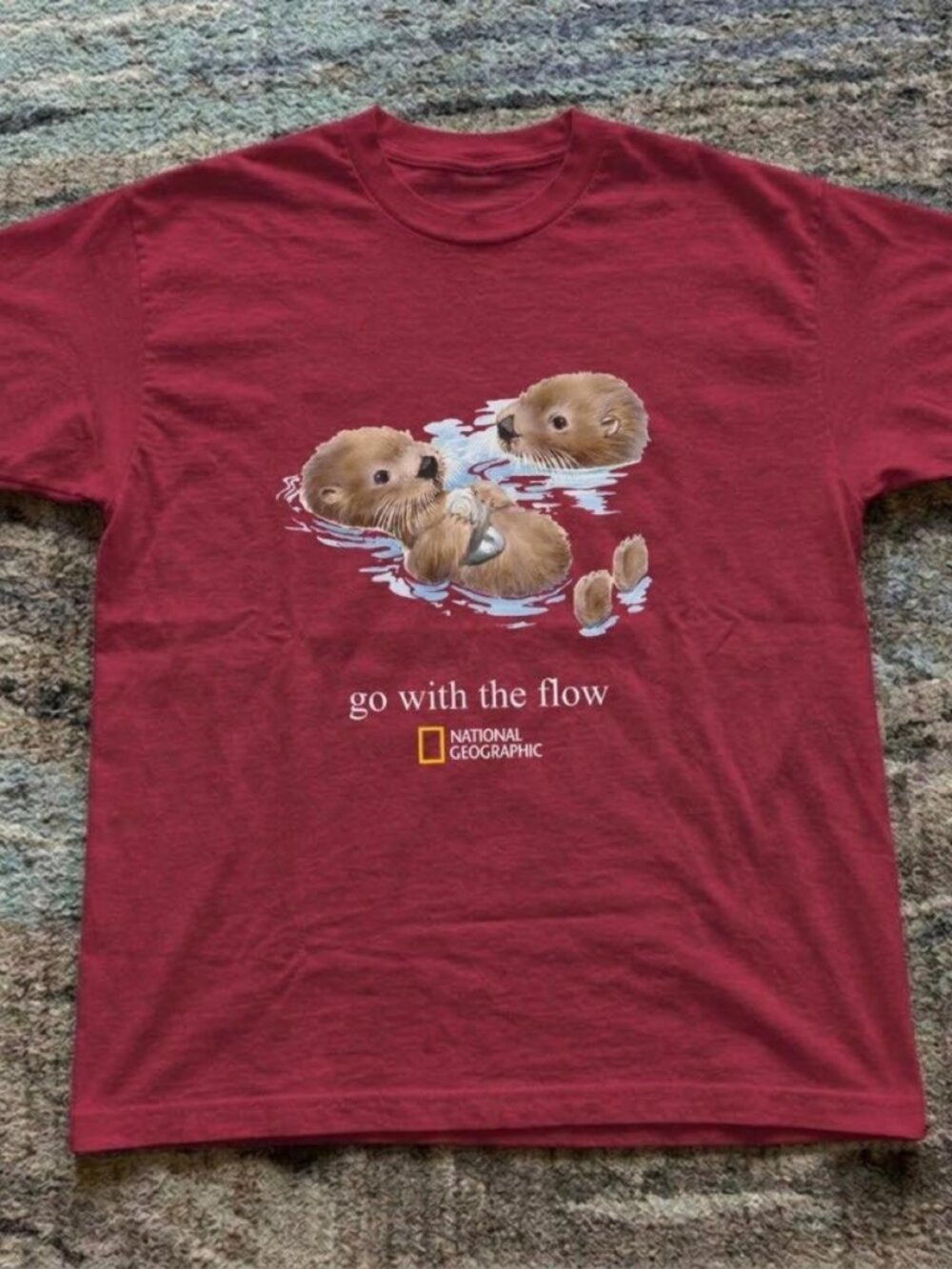 Cherry Red National Geographic otter graphic tee with three otters T shirt